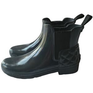 Hunter Chelsea Slip on Quilted Rubber Rain Waterproof Army Dark Green Boot US 9